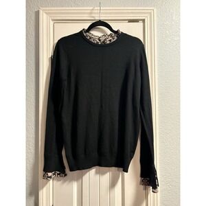Vera Milano Layered Look Sweater XL Black Snack Print Trim Cozy Chic Pullover